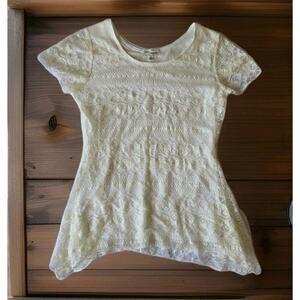 Eve & Maddie Womens Medium Y2k Babydoll Top Whimsy Fairy Boho Ivory Lace Peasant